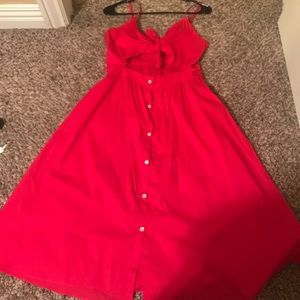 NWOT Red Front Tie Peep Hole Midi Dress
